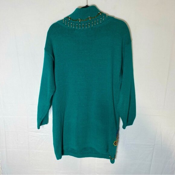 Vintage Victoria Jones Beaded Oversized Green Ramie Cotton Cowl Neck Sweater L - Picture 15 of 16